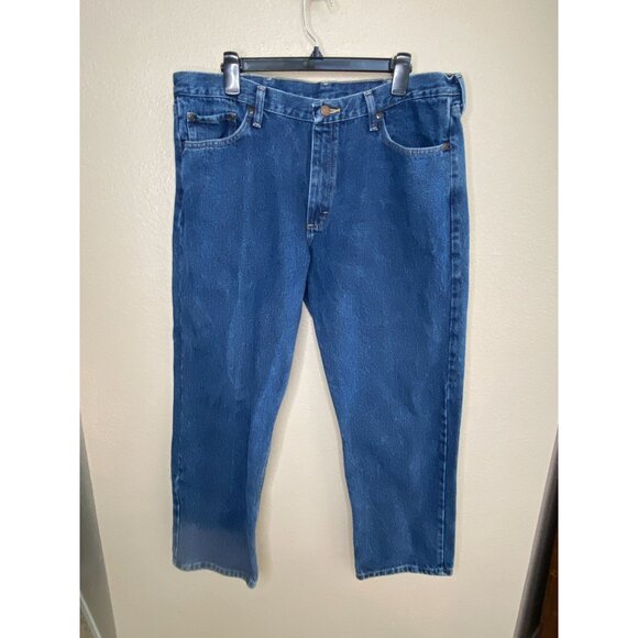 Wrangler Mens Relaxed Fit Jeans 38x29 Mid-Rise 5-Pocket 100%‎ Cotton Denim Blue - Picture 2 of 6